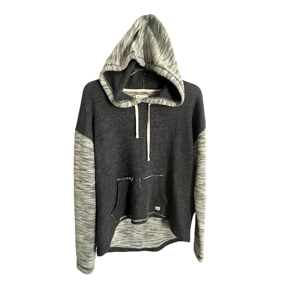 Billabong Charcoal & Grey Hi-Low Raglan Raw-Edge Kangaroo Slub-Knit Hoodie NWT - Picture 13 of 16